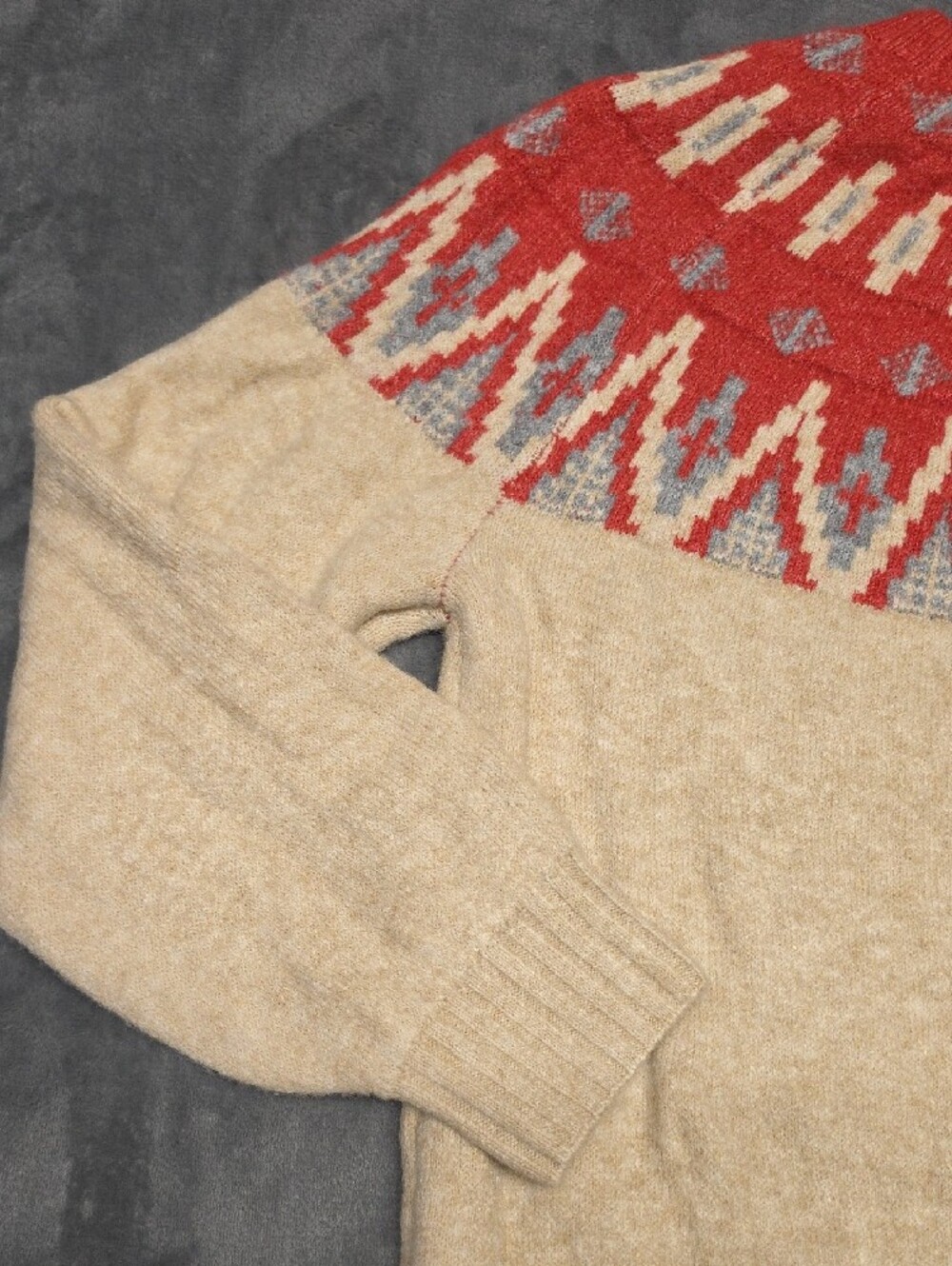 Lucky Brand Red & Beige Fair Isle Oversized Crewneck Sweater Sz MED - Picture 11 of 11
